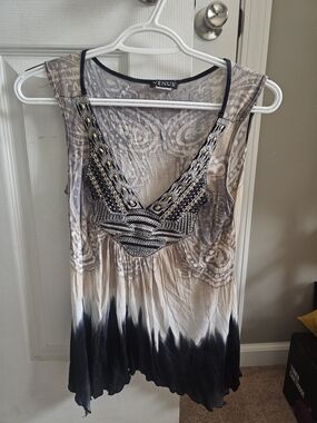 VENUS Beige to Black Ombre Embellished Tank Top